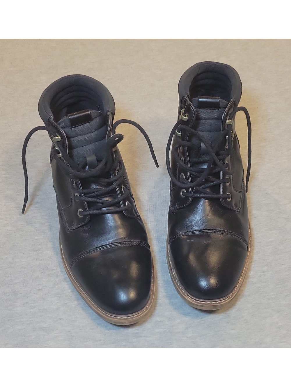 SONOMA Men’s 8.5 MED Black Lace-Up Ankle Combat Boots Leather Cap Toe